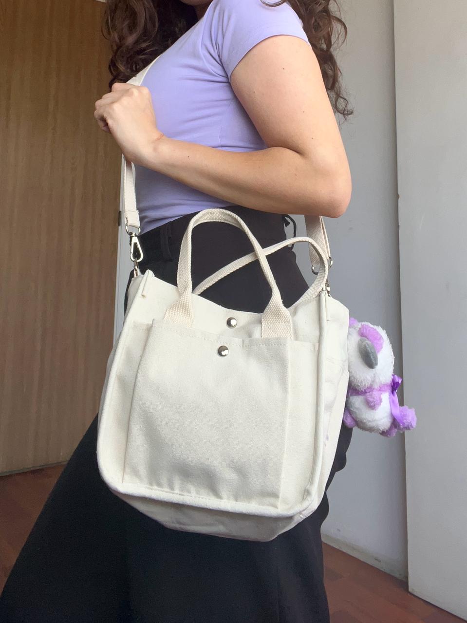 White Tote Bag with charm